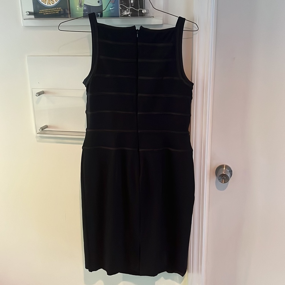WHBM Sheath Dress Sleeveless Black Stripes Spaghetti Strap Knee Length Sz 8 - Picture 3 of 4